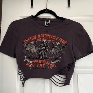 Black Distressed Graphic Crop Top